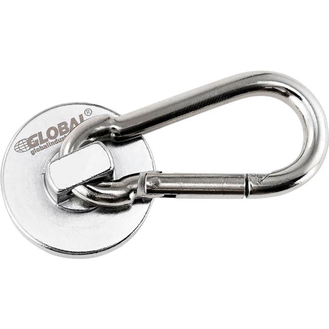 Global Industrial 320754 45 lbs Pull Neodymium Magnetic Carabiner Hook, Silver - Pack of 6
