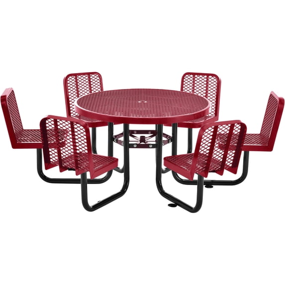 Global Industrial 46" Round Picnic Table w/ 6 Seats, Expanded Metal, Red