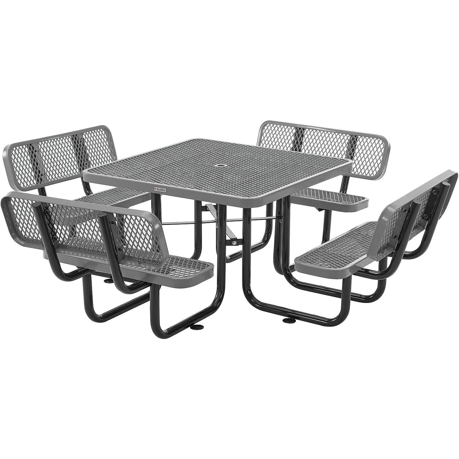 Gray Expanded Metal Square Picnic Table with Backrests