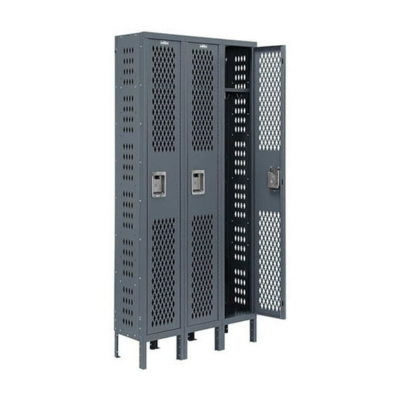 Global Industrial 493144GY 12 x 12 x 72 in. Infinity Heavy Duty Ventilated Steel Locker with Single Tier & 3-Wide Unassembled, Gray