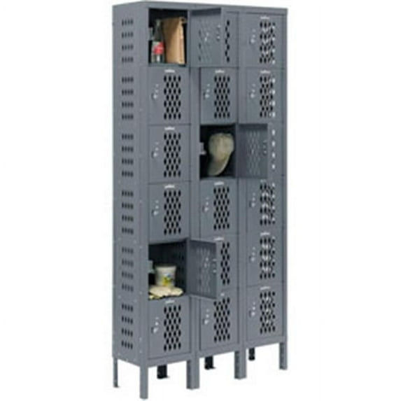 Global Industrial 493157GY Six Tier Heavy Duty Ventilated Steel Locker with 3-Wide, Unassembled, Gray - 12 x 18 x 12 in.