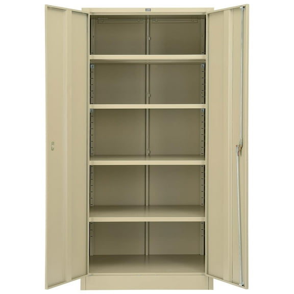 Global Industrial Assembled Storage Cabinet with Turn Handle, 36"W x 24"D x 78"H, Tan
