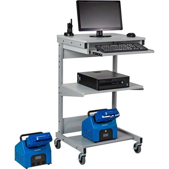 Global Industrial 506693GY2S Mobile Powered Computer Cart with 2 Swappable LiFePO4 Batteries - Gray
