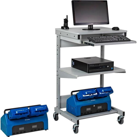 Global Industrial 506693GY4S Mobile Powered Computer Cart with 4 Swappable LiFePO4 Batteries - Gray