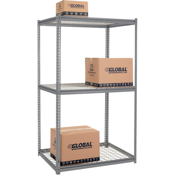 Global Industrial 580914GY 84 x 48 x 24 in. High Capacity 3 Levels Starter Rack with Wire Deck, Gray