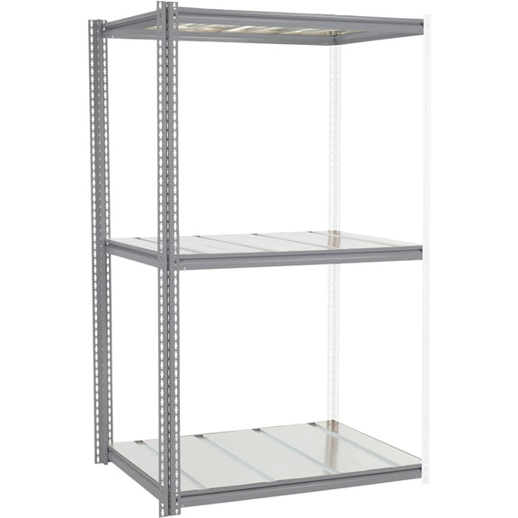 Global Industrial 581010GY 84 x 48 x 24 in. High Capacity 3 Levels Add-On Rack with Steel Deck, Gray