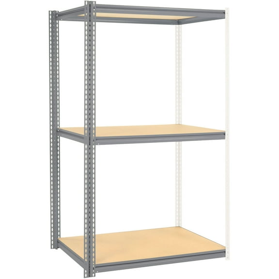 Global Industrial 581036GY 96 x 48 x 48 in. High Capacity 3 Levels Add-On Rack with Wood Deck, Gray