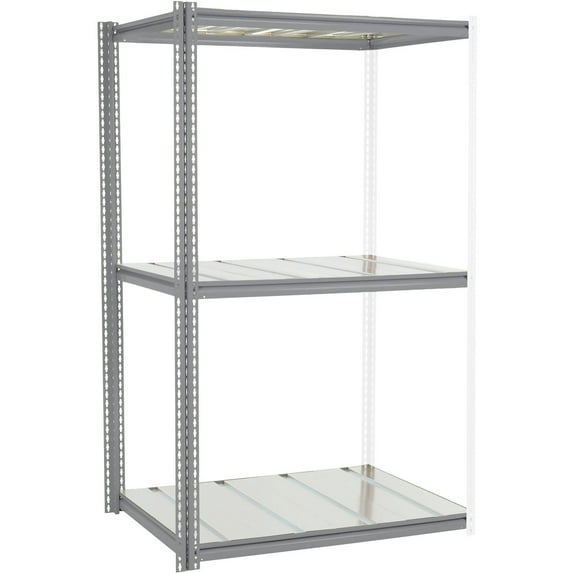 Global Industrial 581046GY 96 x 48 x 24 in. High Capacity 3 Levels Add-On Rack with Steel Deck, Gray