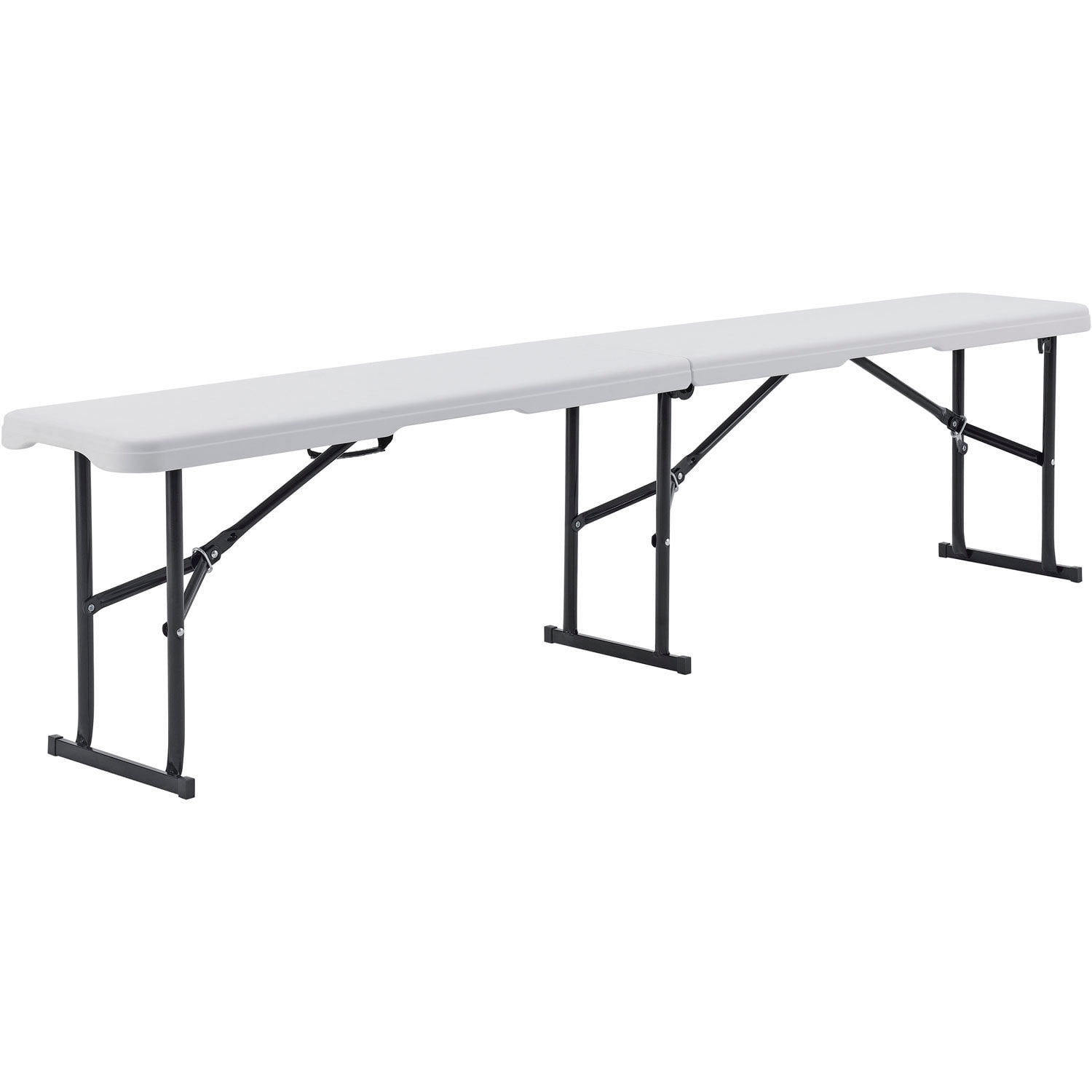 6' White HDPE Fold-in-Half Portable Bench with Black Frame