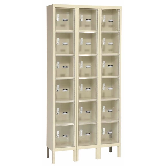 Global Industrial 6-Tier 18 Door Clear View Locker, 36"W x 12"D x 78"H, Tan, Assembled