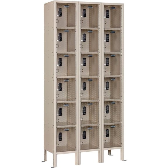 Global Industrial 298743 6-Tier 18 Door Clear View Locker - Digital Lock - 36 x 18 x 78 in. - Tan - Assembled