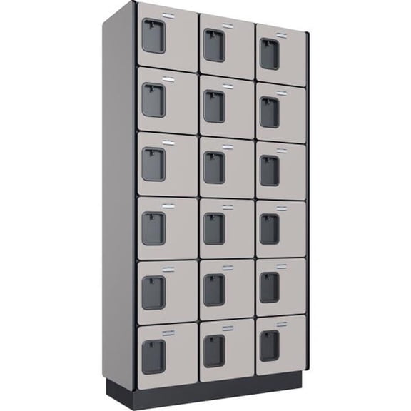 Global Industrial 413345 6-Tier 18 Door Wood Locker, Gray - 36 x 15 x 72 in.- Assembled