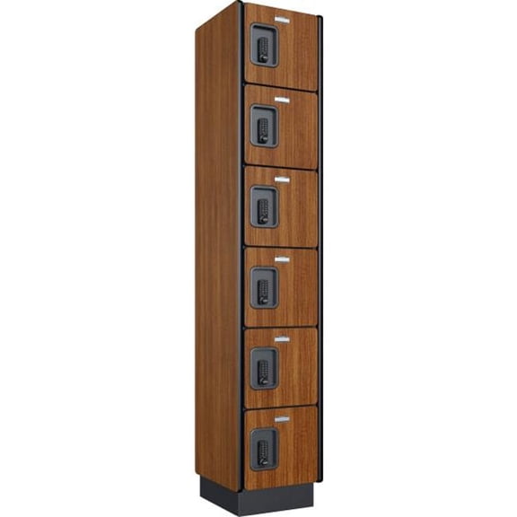 Global Industrial 413336 6-Tier 6 Door Digital Wood Locker, Cherry - 12 x 15 x 72 in.- Unassembled