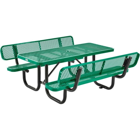 Global Industrial 277630GN 6 ft. Rectangular Outdoor Expanded Metal Picnic Table with Backrests, Green