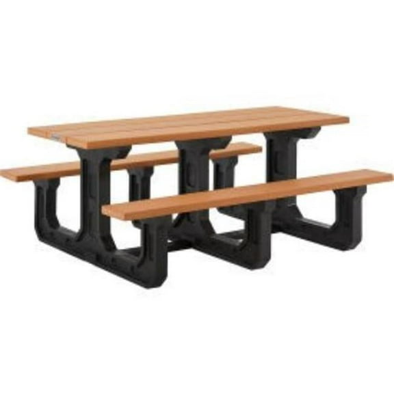 Global Industrial 271677CD 6 ft. Rectangular Picnic Table Recycled Plastic with Heavy Duty Base, Cedar