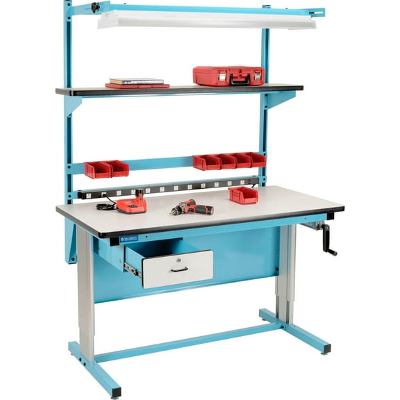 Global Industrial B2334697 60 x 30 in. Plastic Bench-In-A-Box Ergonomic Workbench with Laminate Top, Blue