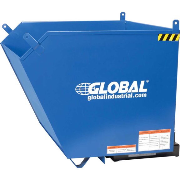 Global Industrial 989029 6000 lbs, 1 cu. yards Low-Profile Self-Dumping Forklift Hopper, Blue & Black