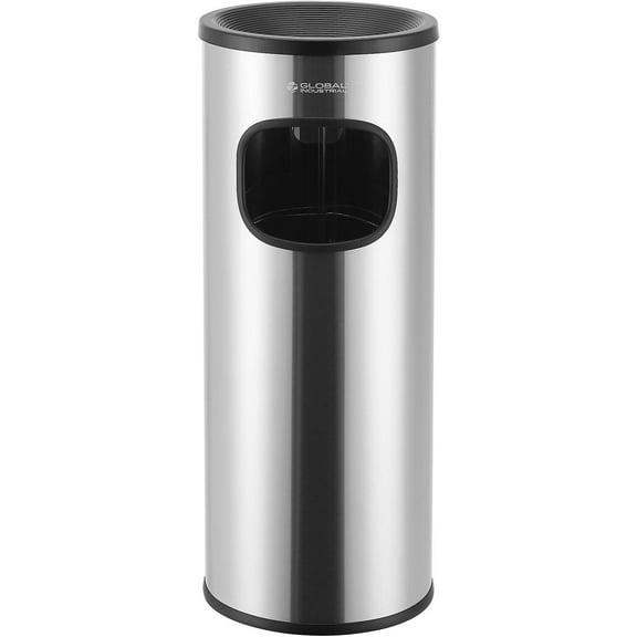 Global Industrial 3 Gallon Ashtray Trash Can, Stainless Steel, Matte