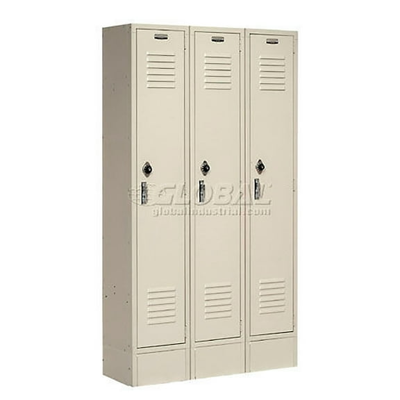 Global Industrial 652165TN 12 x 18 x 60 in. Single Tier Paramount Locker with 3 Door Assembled, Tan