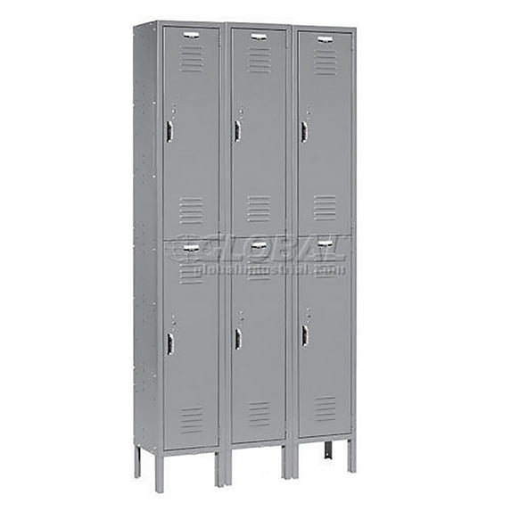 2-Tier 6 Door Locker, 12"Wx18"Dx36"H, Gray, Assembled
