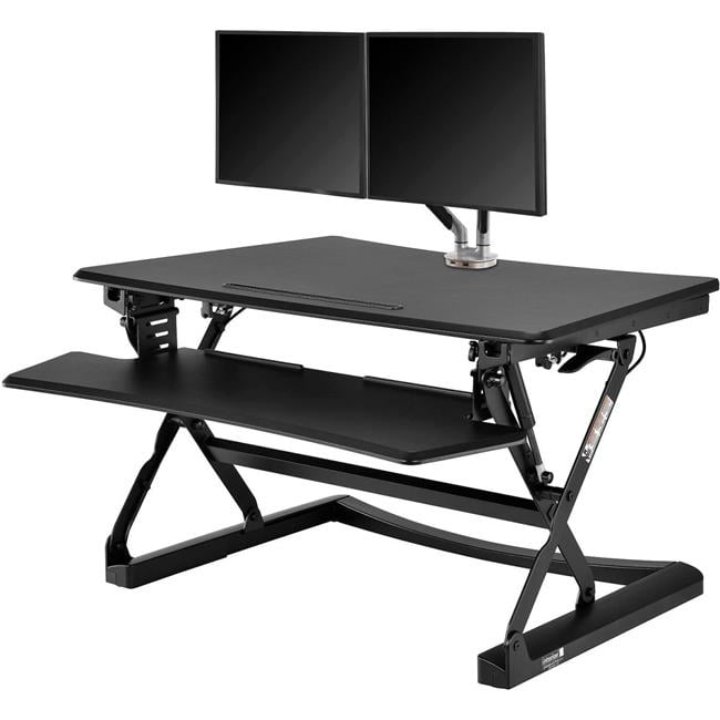 Global Industrial 670297 Interion Ergonomic Sit-Stand Desk Converter & Dual Monitor Mount Kit - Full Width Keyboard - Black