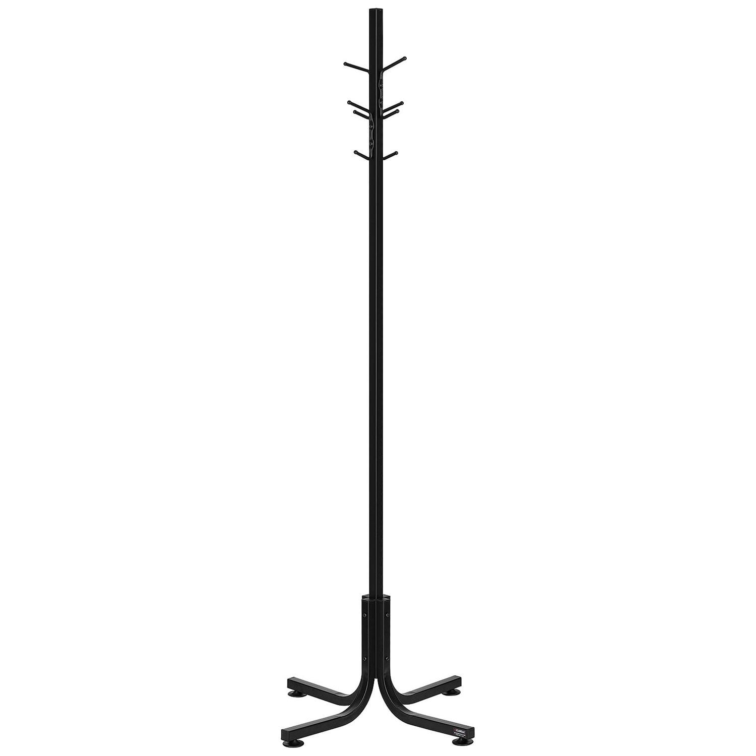 Black Steel Freestanding Coat Tree with 4 Double Hooks