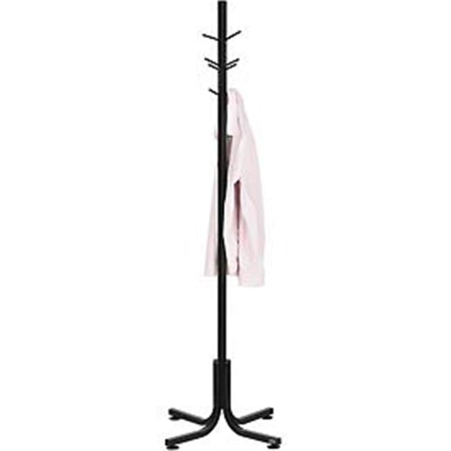 Black Steel Freestanding Coat Tree with 4 Double Hooks