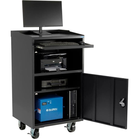 Global Industrial 694562PBK Mobile Powered Computer Workstation - 560Wh Battery - Black - Unassembled