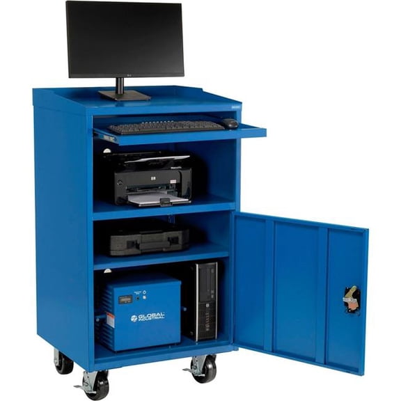 Global Industrial 694562PBL Mobile Powered Computer Workstation - 560Wh Battery - Blue - Unassembled