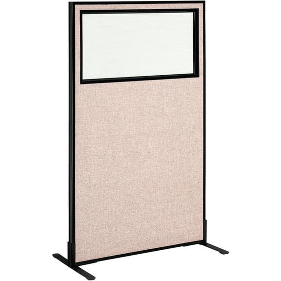 Global Industrial 694675WFTN Interion Freestanding Office Partition Panel with Partial Window - 36.25 x 60 in. - Tan