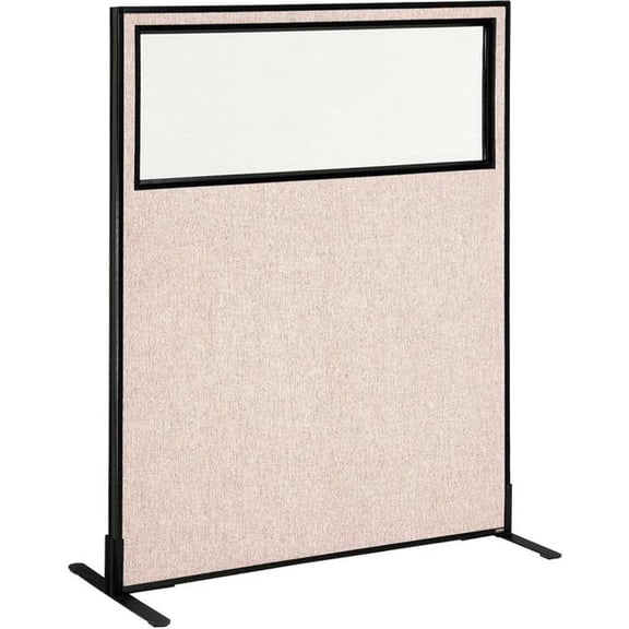 Global Industrial 694676WFTN Interion Freestanding Office Partition Panel with Partial Window - 48.25 x 60 in. - Tan