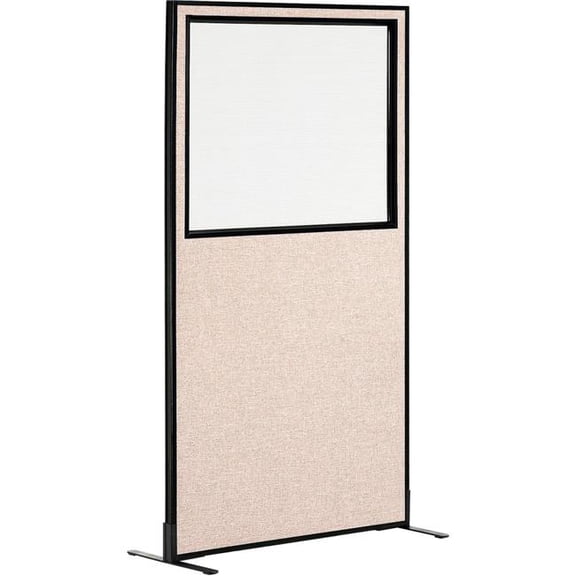 Global Industrial 694679WFTN Interion Freestanding Office Partition Panel with Partial Window - 36.25 x 72 in. - Tan