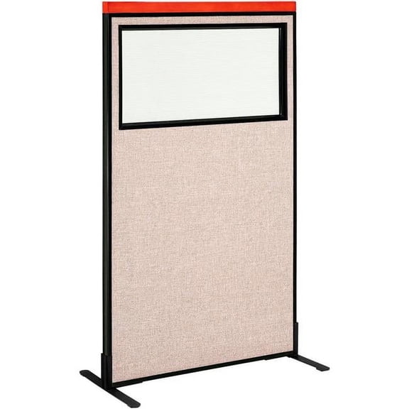 Global Industrial 694683WFTN Interion Deluxe Freestanding Office Partition Panel with Partial Window - 36.25 x 61.5 in. - Tan