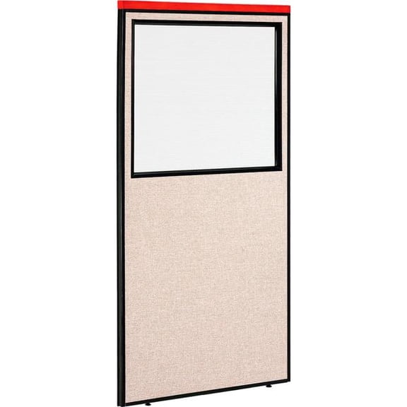 Global Industrial 694687WFTN Interion Deluxe Freestanding Office Partition Panel with Partial Window - 36.25 x 73.5 in. - Tan