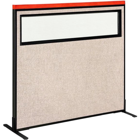 Global Industrial 694763WFTN Interion Deluxe Freestanding Office Partition Panel with Partial Window - 48.25 x 43.5 in. - Tan