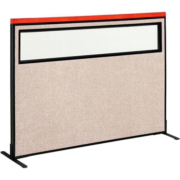 Global Industrial 694764WFTN Interion Deluxe Freestanding Office Partition Panel with Partial Window - 60.25 x 43.5 in. - Tan