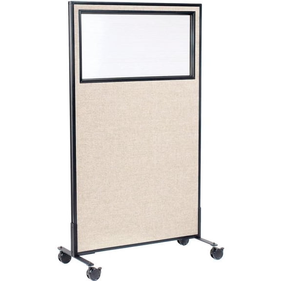 Global Industrial 694980MTN Interion Mobile Office Partition Panel with Partial Window - 36.25 x 63 in. - Tan