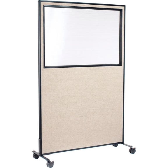 Global Industrial 694984MTN Interion Mobile Office Partition Panel with Partial Window - 48.25 x 75 in. - Tan