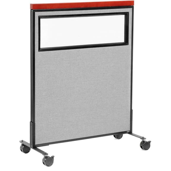 Global Industrial 694991MGY Interion Mobile Deluxe Office Partition Panel with Partial Window - 36.25 x 46.5 in. - Gray