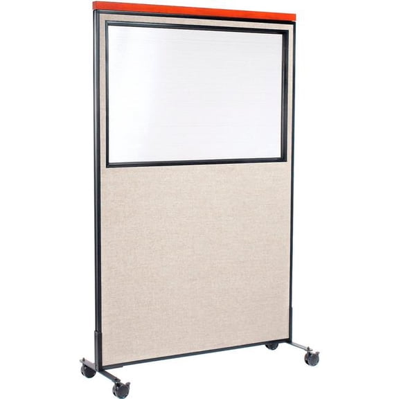 Global Industrial 694996MTN Interion Mobile Deluxe Office Partition Panel with Partial Window - 48.25 x 76.5 in. - Tan