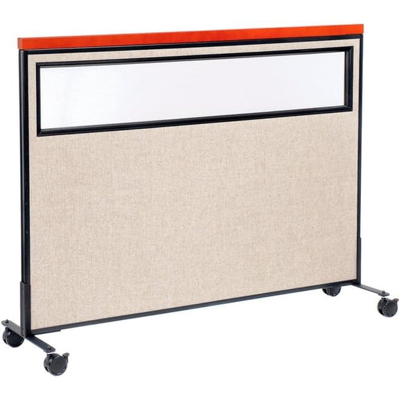Global Industrial 694997MTN Interion Mobile Deluxe Office Partition Panel with Partial Window - 60.25 x 46.5 in. - Tan