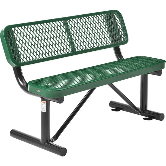 Global Industrial 4' Outdoor Steel Bench w/ Backrest Expanded Metal Green