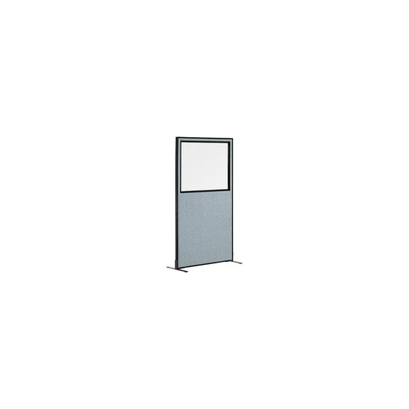 36-1/4"W x 96"H Freestanding Office Partition Panel with Partial Window, Blue