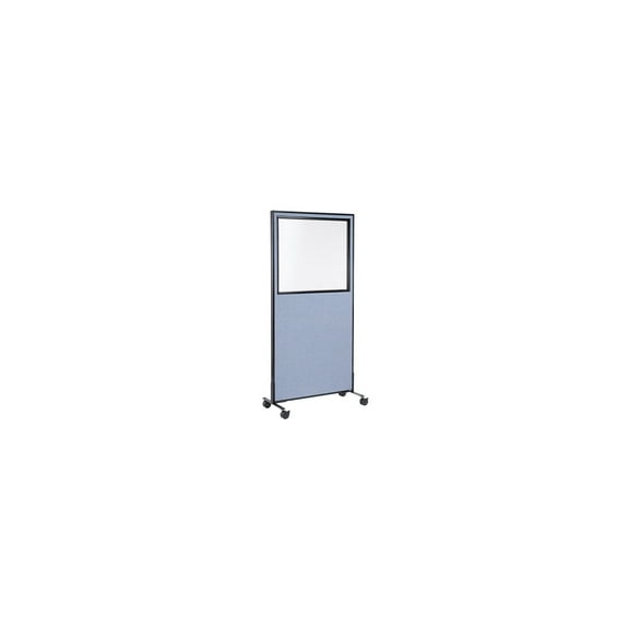 36-1/4"W x 99"H Mobile Office Partition Panel with Partial Window, Blue