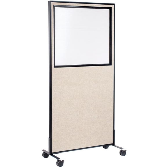 Global Industrial 695788MWTN Interion Mobile Office Partition Panel with Partial Window - 36.25 x 99 in. - Tan