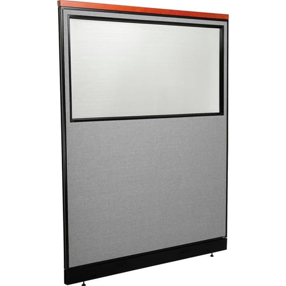 Global Industrial 695790DWNGY Interion Deluxe Office Partition Panel with Partial Window & Raceway - 60.25 x 101.5 in. - Gray