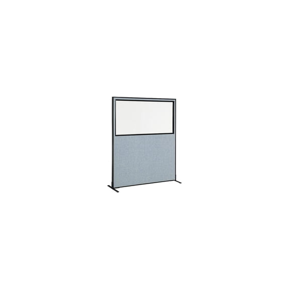 60-1/4"W x 96"H Freestanding Office Partition Panel with Partial Window, Blue