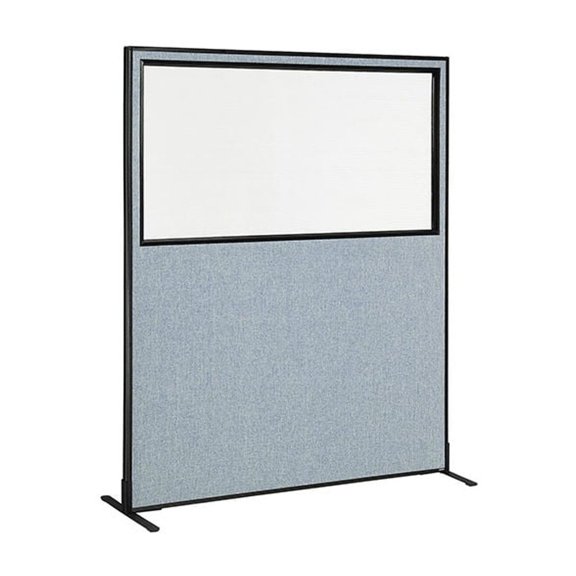 60-1/4"W x 96"H Freestanding Office Partition Panel with Partial Window, Blue