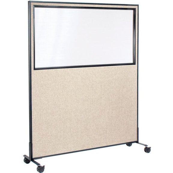 Global Industrial 695790MWTN Interion Mobile Office Partition Panel with Partial Window - 60.25 x 99 in. - Tan