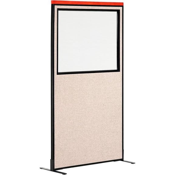 Global Industrial 695792WFTN Interion Deluxe Freestanding Office Partition Panel with Partial Window - 36.25 x 97.5 in. - Tan